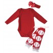Red Baby Jumpsuit & Red Headband Red White Dots Silk Bow & White Ruffles Baseball Red Leg Warmer Set TH556
